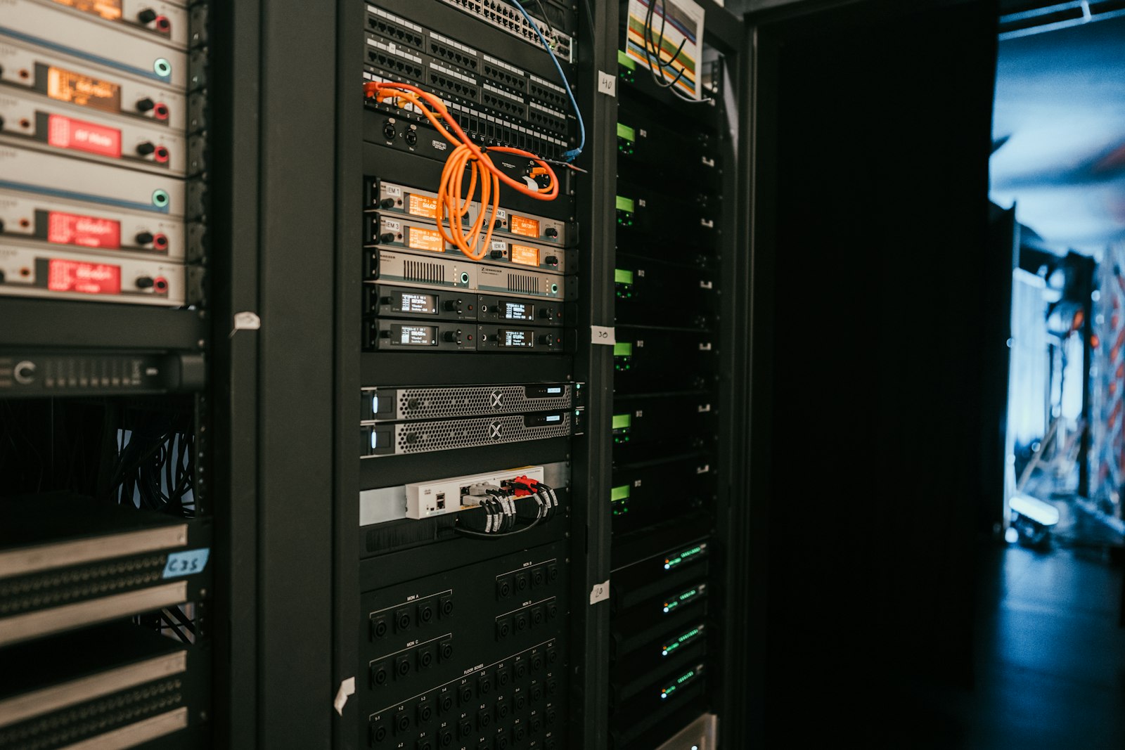 Server rack infrastructure Rack of servers representing the infrastructure behind healthcare system integrations